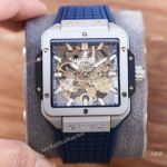 New Copy Hublot Unico Square Bang Skeleton Blue Rubber Strap Watches